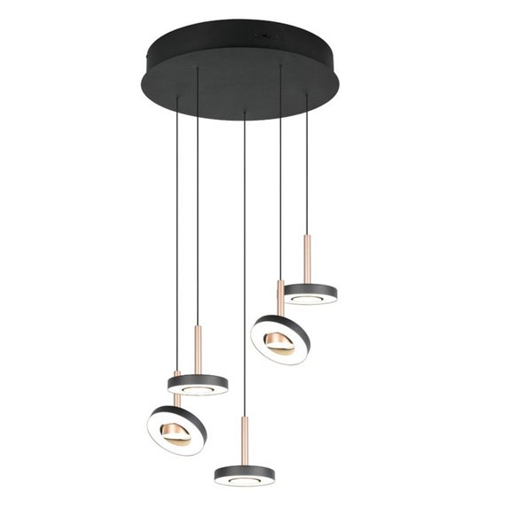 Luminária de teto LED GUANO com montagem no teto, 5x8W, 5x850lm, chave DIP, 2300+3000+4000K, IP20, cor café.