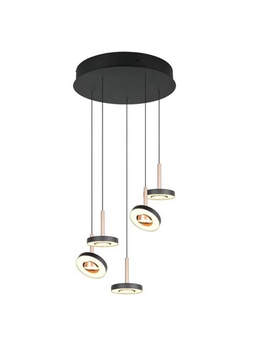 Lámpara de techo LED con plafón GUANO 5x8W 5X850lm DIP SWITCH 2300+3000+4000K IP20 Café