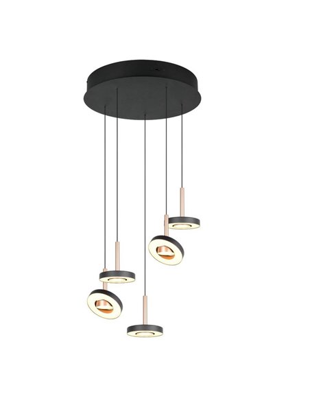 Luminária de teto LED GUANO com montagem no teto, 5x8W, 5x850lm, chave DIP, 2300+3000+4000K, IP20, cor café.