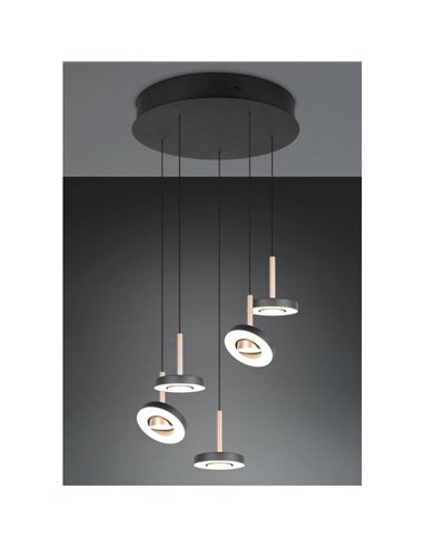 Lámpara de techo LED con plafón GUANO 5x8W 5X850lm DIP SWITCH 2300+3000+4000K IP20 Café