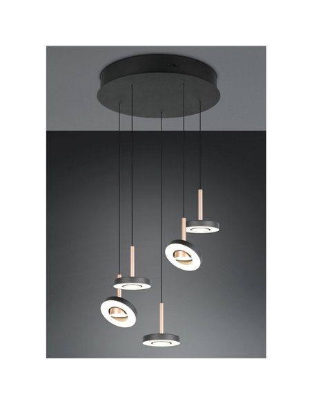 Lámpara de techo LED con plafón GUANO 5x8W 5X850lm DIP SWITCH 2300+3000+4000K IP20 Café