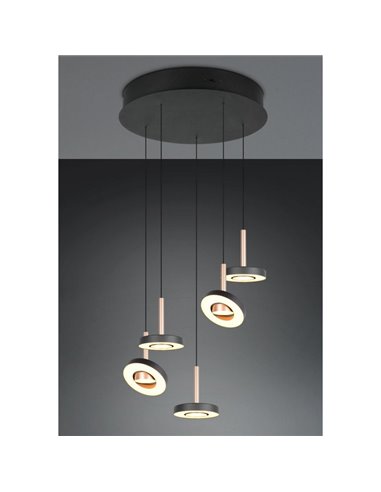 Lámpara de techo LED con plafón GUANO 5x8W 5X850lm DIP SWITCH 2300+3000+4000K IP20 Café
