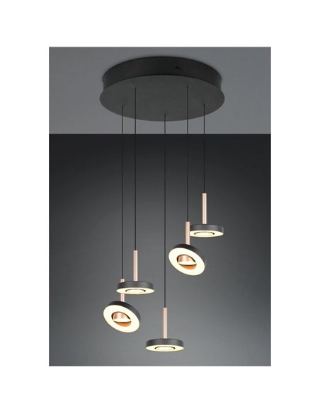 Lámpara de techo LED con plafón GUANO 5x8W 5X850lm DIP SWITCH 2300+3000+4000K IP20 Café
