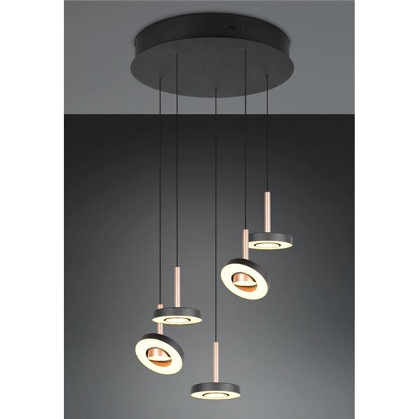 Plafonnier LED GUANO avec fixation au plafond 5 x 8 W 5 x 850 lm, commutateur DIP, 2300 + 3000 + 4000 K, IP20, couleur café