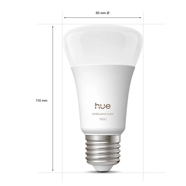 Ampoule LED intelligente Hue E27 A60 1100 lm, 8,1 W équivalent 75 W, dimmable, ambiance blanche et couleur, commande vocale