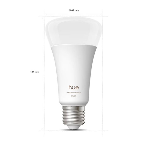 Bombilla LED inteligente potente Hue E27 A67 1600Lm, 11,8W equivalente 100W, regulable, White&Color Ambiance