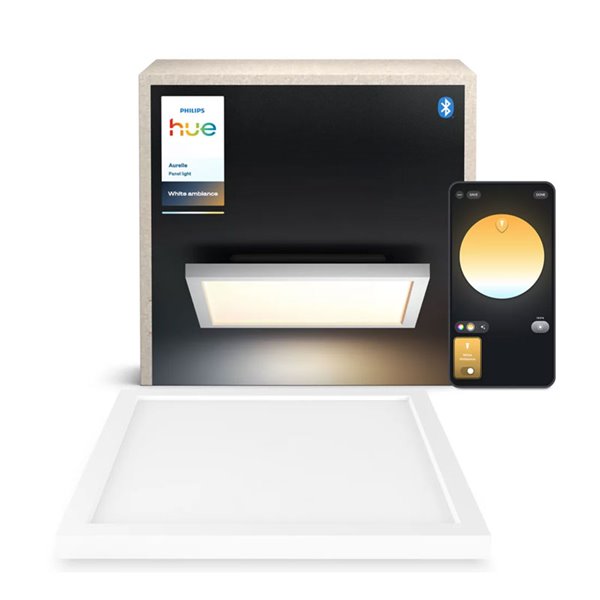 Painel LED quadrado inteligente AURELLE Hue, branco, 30x30cm, 1940 lúmens, 19W, branco ambiente.