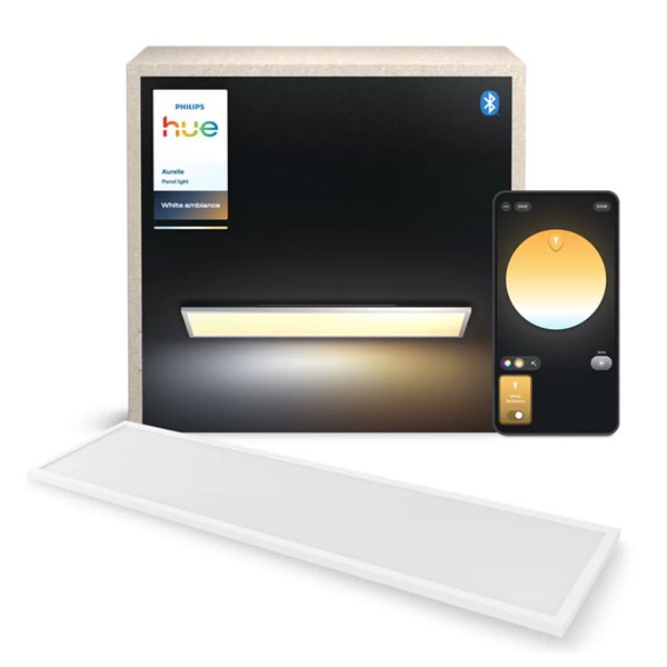 Plafón rectangular LED inteligente AURELLE Hue blanco, 30x120cm, 3750Lm, 2200-6500 Hue White Ambiance
