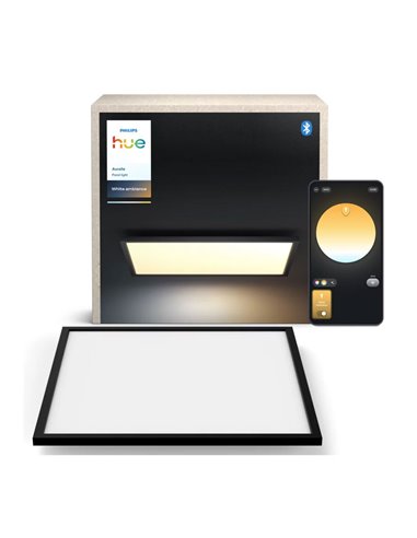 Painel LED quadrado inteligente AURELLE Hue XL, preto, 60x60cm, 2750 lúmens, 39W, luz ambiente branca.