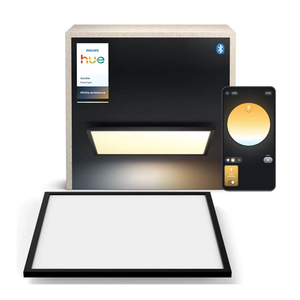 Panel LED cuadrado inteligente AURELLE Hue XL negro, 60X60cm, 2750Lm 39W, White Ambiance