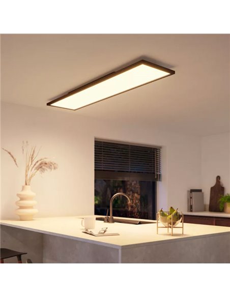 Plafón rectangular LED inteligente AURELLE Hue negro, 30x120cm, 3750Lm, 2200-6500 Hue White Ambiance
