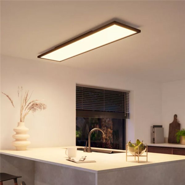 Plafonnier LED rectangulaire intelligent AURELLE Hue, noir, 30 x 120 cm, 3 750 lm, 2 200-6 500 ohms Hue White Ambiance