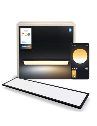 Plafón rectangular LED inteligente AURELLE Hue negro, 30x120cm, 3750Lm, 2200-6500 Hue White Ambiance