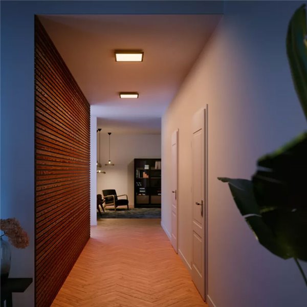 Painel LED quadrado inteligente AURELLE Hue S, preto, 30x30cm, 2750 lúmens, 39W, luz ambiente branca.