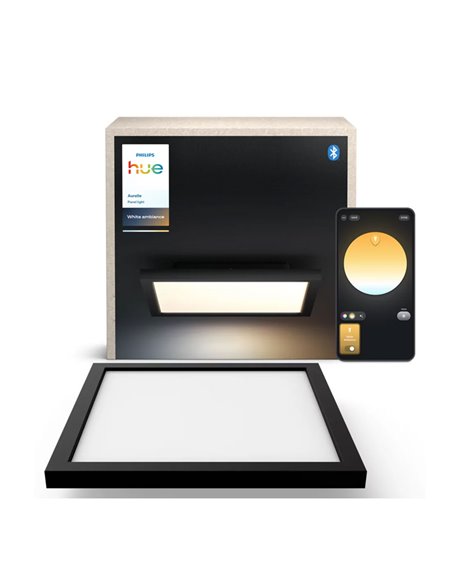 Panel LED cuadrado inteligente AURELLE Hue S negro, 30X30cm, 2750Lm 39W, White Ambiance