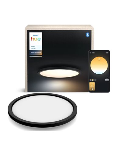 Plafón de techo LED redondo inteligente AURELLE HUE negro Ø39cm, 2450Lm 21W, White Ambiance