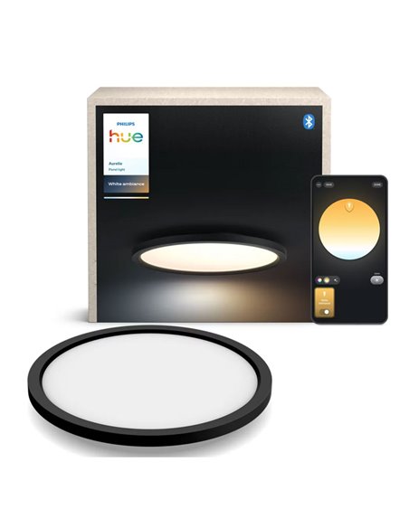 Plafón de techo LED redondo inteligente AURELLE HUE negro Ø39cm, 2450Lm 21W, White Ambiance