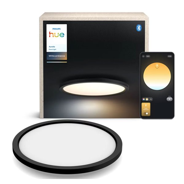 Plafón de techo LED redondo inteligente AURELLE HUE negro Ø39cm, 2450Lm 21W, White Ambiance