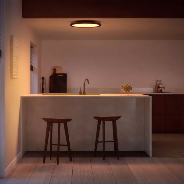 Plafón de techo LED redondo inteligente AURELLE HUE negro Ø39cm, 2450Lm 21W, White Ambiance