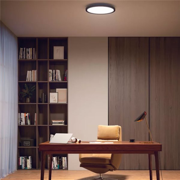 Luminária de teto LED redonda inteligente AURELLE HUE, preta, Ø39cm, 2450lm 21W, ambiente branco