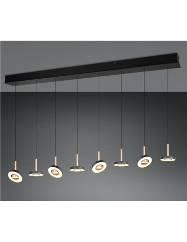 Luminária pendente LED GUANO 8x8W 8x850lm, dimerizável, com interruptor DIP, 2300+3000+4000K, IP20, cor café.