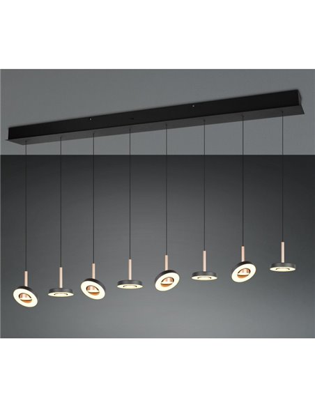 Suspension LED GUANO 8x8W 8x850lm, intensité variable, interrupteur DIP, 2300+3000+4000K, IP20, couleur café