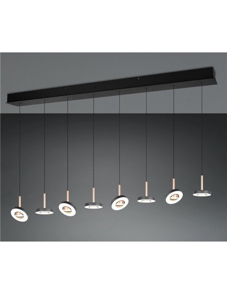 Suspension LED GUANO 8x8W 8x850lm, intensité variable, interrupteur DIP, 2300+3000+4000K, IP20, couleur café