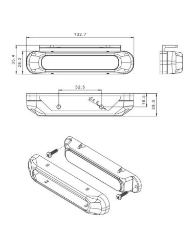 Dimensiones Barra LED Estroboscópica Ambar 6 Programas FT-200 LED | LeonLeds