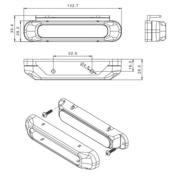 Dimensiones Barra LED Estroboscópica Ambar 6 Programas FT-200 LED | LeonLeds