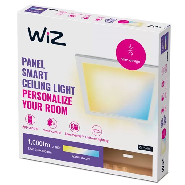 Panel LED cuadrado inteligente WiZ blanco 30x30cm, 12W 1000Lm, blanco regulable 2700-6500K