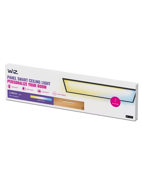 Plafón LED rectangular inteligente WiZ negro 30x120cm, 36W 3400Lm, blanco regulable 2700-6500K