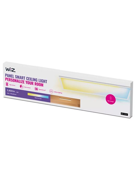 Plafón LED rectangular inteligente WiZ blanco 30x120cm, 36W 3400Lm, blanco regulable 2700-6500K