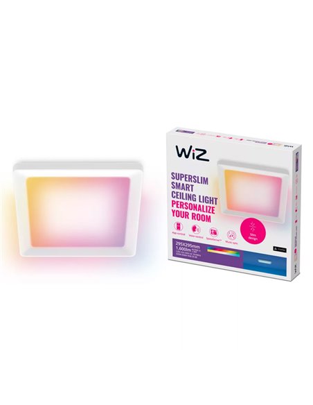 Plafón cuadrado LED inteligente WiZ 12W blanco, 30x30cm 1600Lm, regulable 2200-6500K RGB