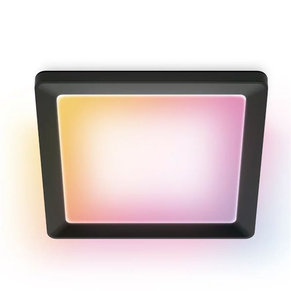 Luminária de teto quadrada inteligente WiZ LED 12W preta, 30x30cm 1600lm, dimerizável 2200-6500K RGB