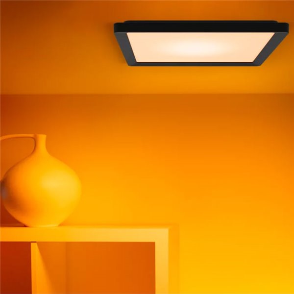 Luminária de teto quadrada inteligente WiZ LED 12W preta, 30x30cm 1600lm, dimerizável 2200-6500K RGB