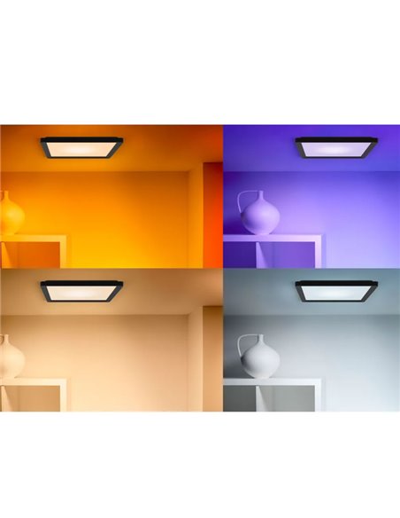 Plafón cuadrado LED inteligente WiZ 12W negro, 30x30cm 1600Lm, regulable 2200-6500K RGB