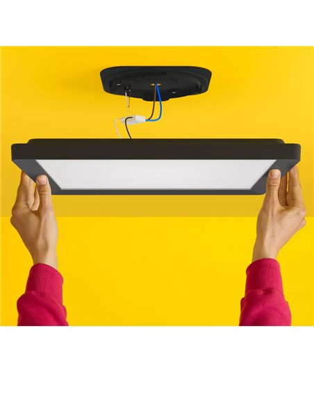 Luminária de teto quadrada inteligente WiZ LED 12W preta, 30x30cm 1600lm, dimerizável 2200-6500K RGB