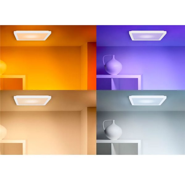 Luminária de teto quadrada inteligente WiZ LED 17W branca, 40x40cm 2200lm, dimerizável 2200-6500K RGB