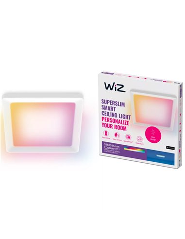 Luminária de teto quadrada inteligente WiZ LED 17W branca, 40x40cm 2200lm, dimerizável 2200-6500K RGB
