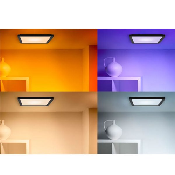 Luminária de teto quadrada inteligente WiZ LED 17W preta, 40x40cm 2200lm, dimerizável 2200-6500K RGB