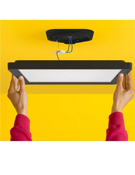 Luminária de teto quadrada inteligente WiZ LED 17W preta, 40x40cm 2200lm, dimerizável 2200-6500K RGB