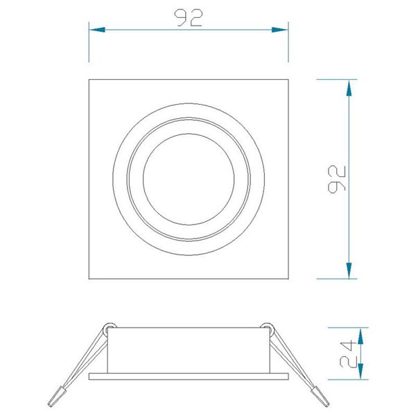 Bague encastrée carrée inclinable BASIC GU10 blanche, coupe ronde Ø80 mm, 92 x 92 mm