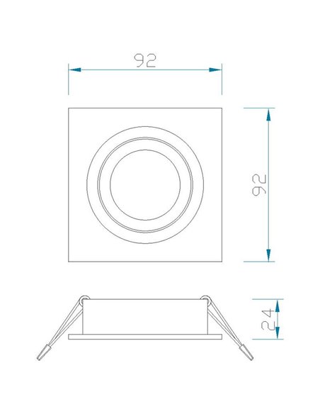 Aro empotrable cuadrado basculante BASICO GU10 aluminio, corte redondo Ø80mm, 92x92mm