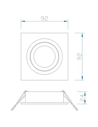 Anel embutido inclinável quadrado BASIC GU10, alumínio, corte redondo Ø80mm, 92x92mm