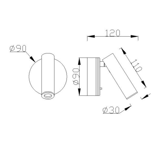 Aplique lector LED con interruptor PREA, 3W luz cálida 3000K, varios colores
