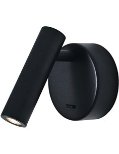 Aplique LED con foco lector orientable PREA negro, 3W luz cálida 3000K