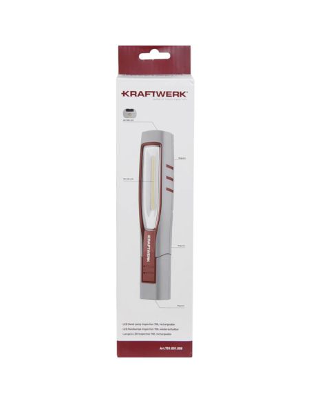 Lámpara de inspección LED recargable Inspection 700 – 700 Lm, 7 W, IP65 IK09, 180° plegable, con imán y ganchos