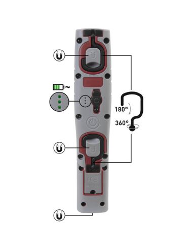 Lámpara de inspección LED recargable Inspection 700 – 700 Lm, 7 W, IP65 IK09, 180° plegable, con imán y ganchos