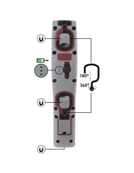 Lámpara de inspección LED recargable Inspection 700 – 700 Lm, 7 W, IP65 IK09, 180° plegable, con imán y ganchos