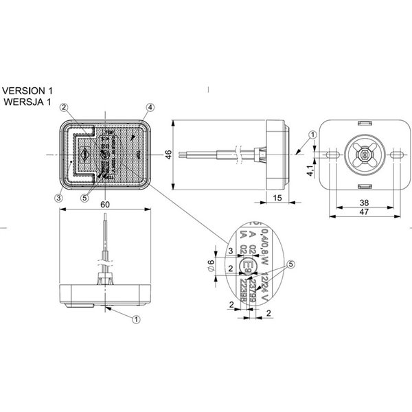 Piloto de galibo LED 12/24V Neón homologado IA R1 A SM1 IP68